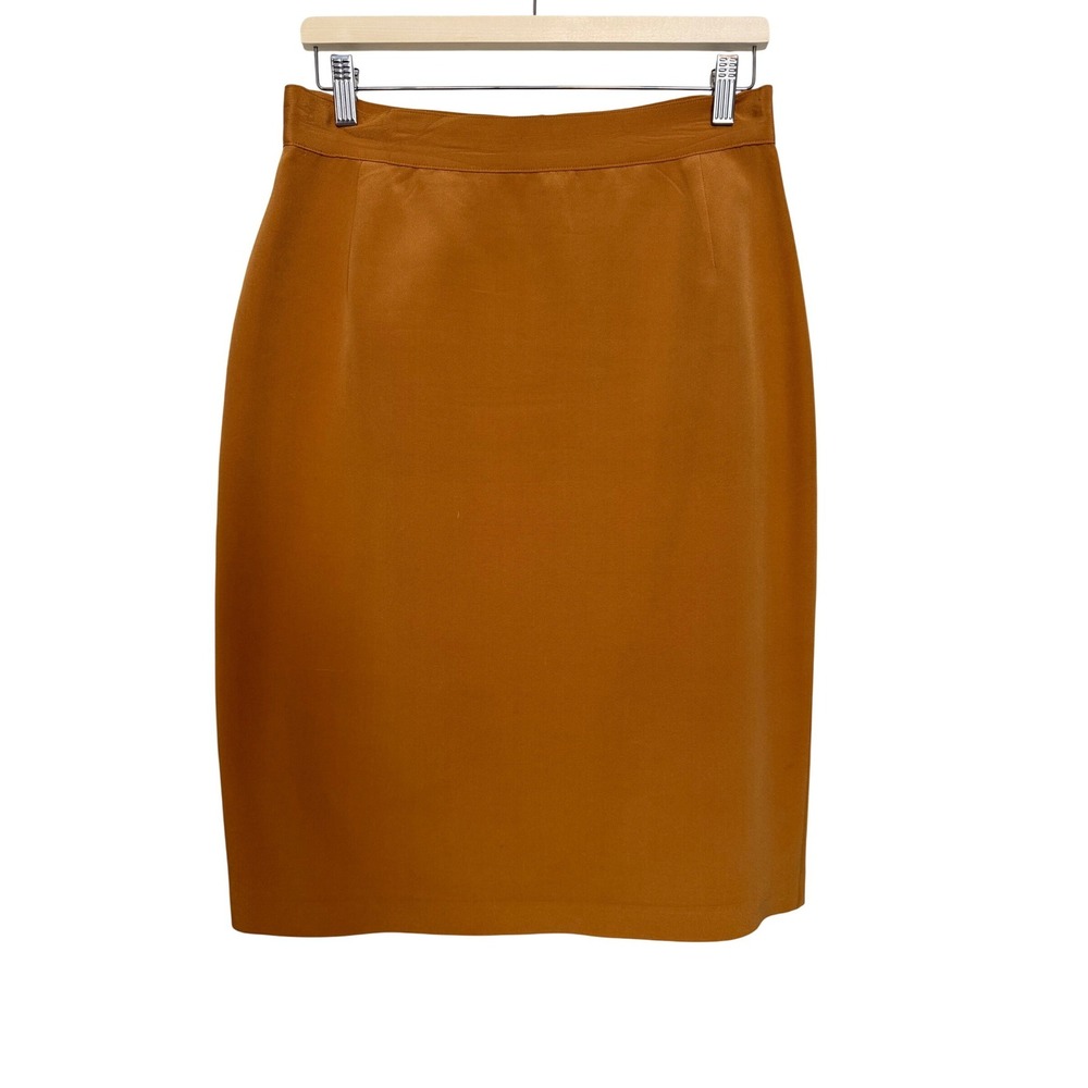 Peter Nygard Saks Fifth Avenue Silk Pencil‎ Skirt 10 Burnt Orange Vintage Canada